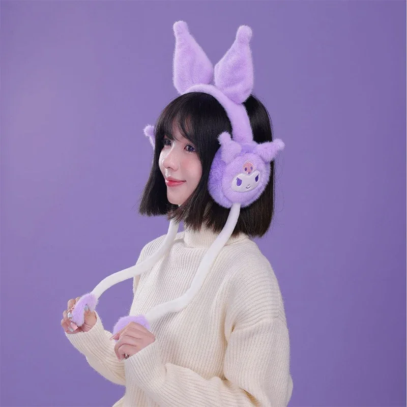 Miniso Kuromi Pochacco Winter Neumatic Earmuffs Schoolgirls Thicken Cartoon Ear Warmer Teenage Plush Ears Adults Airmoved Earcap