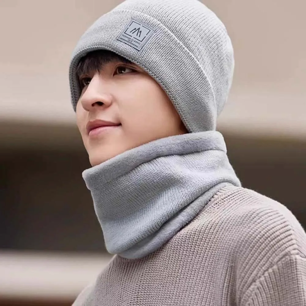 Personality Elastic Cap and Scarf Suit Solid Color Korean Style Compact Scarf Trendy Soft Beanie Hat Women