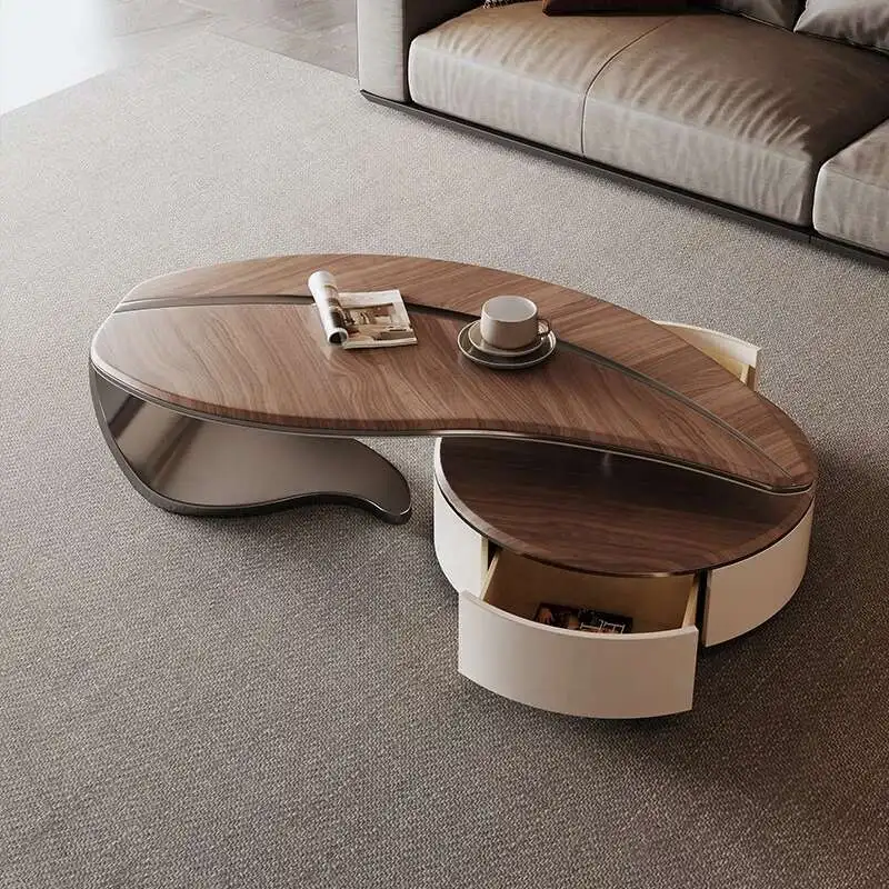 

new light luxury modern solid wood coffee table shaped small house villa living room household