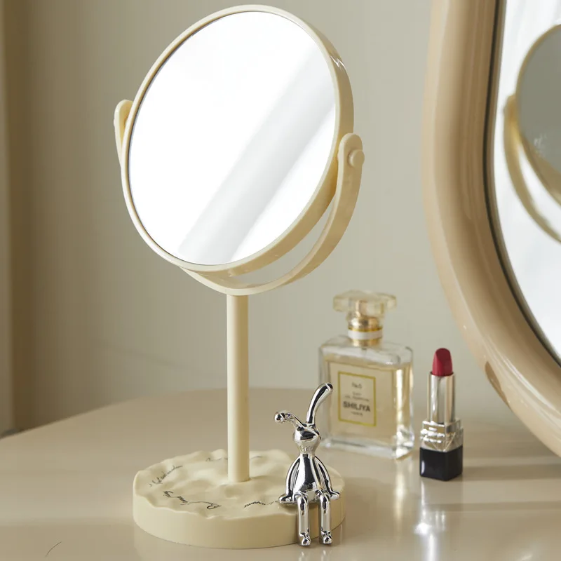 Double Sided Makeup Mirror - Desktop Tabletop Vanity Mirror with Stand, 1X/2X Magnification & Normal Sides, Home Travel Use