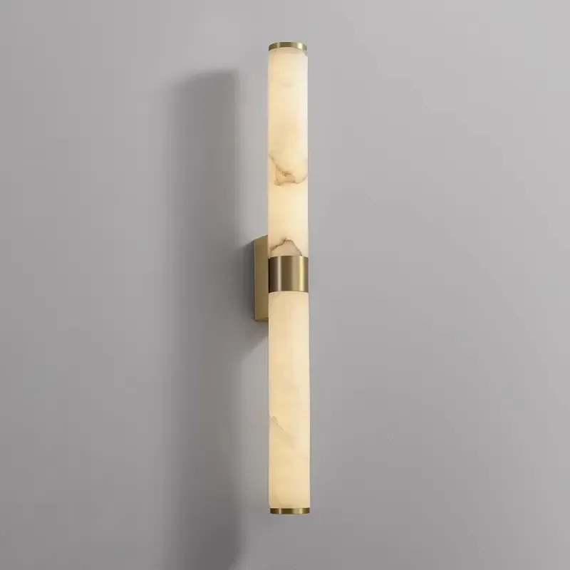 Natural Marble LED Wall Light Gold Copper Cylindrical Sconce Modern Indoor Lighting Fixture for Hotel Parlor Dining Room