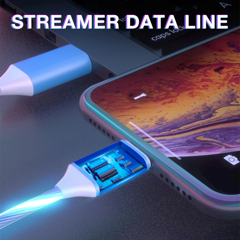 Cabo led brilhante 3 em 1 para samsung, xiaomi, iphone, luz fluida, carregador rápido, cabo usb c, cabo luminoso tipo c