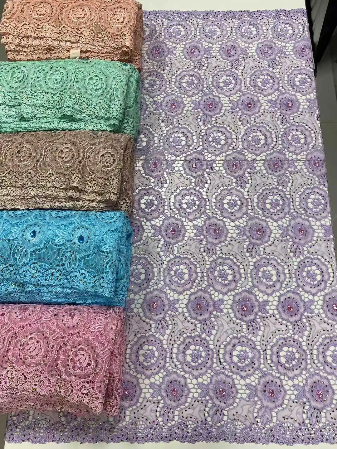 African Guipure Cord Lace Fabrics 2025 New High Quality Stones Nigerian Water soluble Laces Fabrics for Wedding Dresses Party