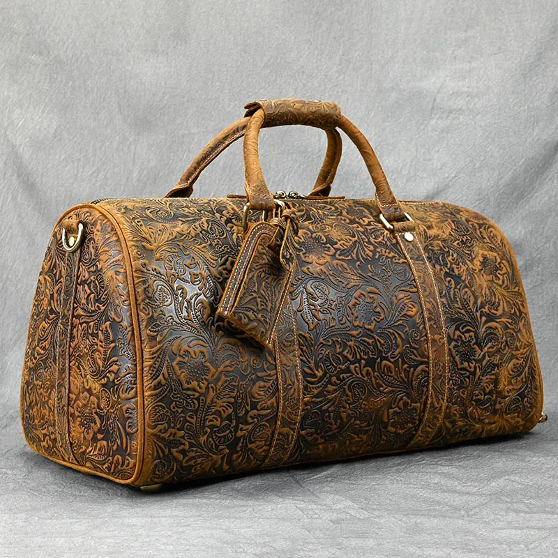 Vintage Leather Travel Bag Men Big Capacity travel hand luggage for male weekendd tote bage family travel bag luuage shoe bag
