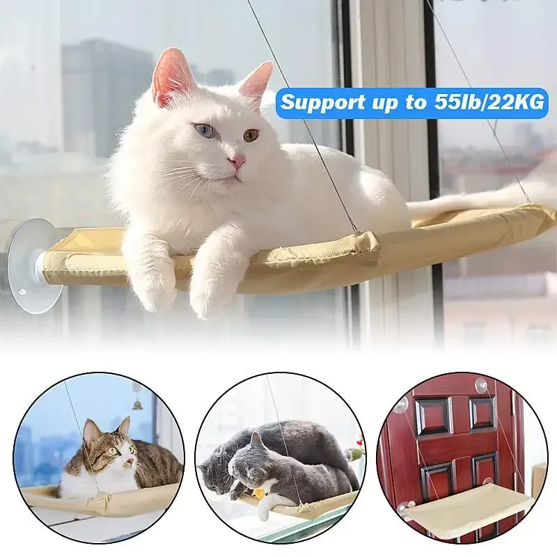 55x35cm Cat Hammock 20KG Cute Pet Hanging Beds Window Mounted Bed Comfortable Cat Pet Window Seat Bed Shelf Seat Sleeping Mat