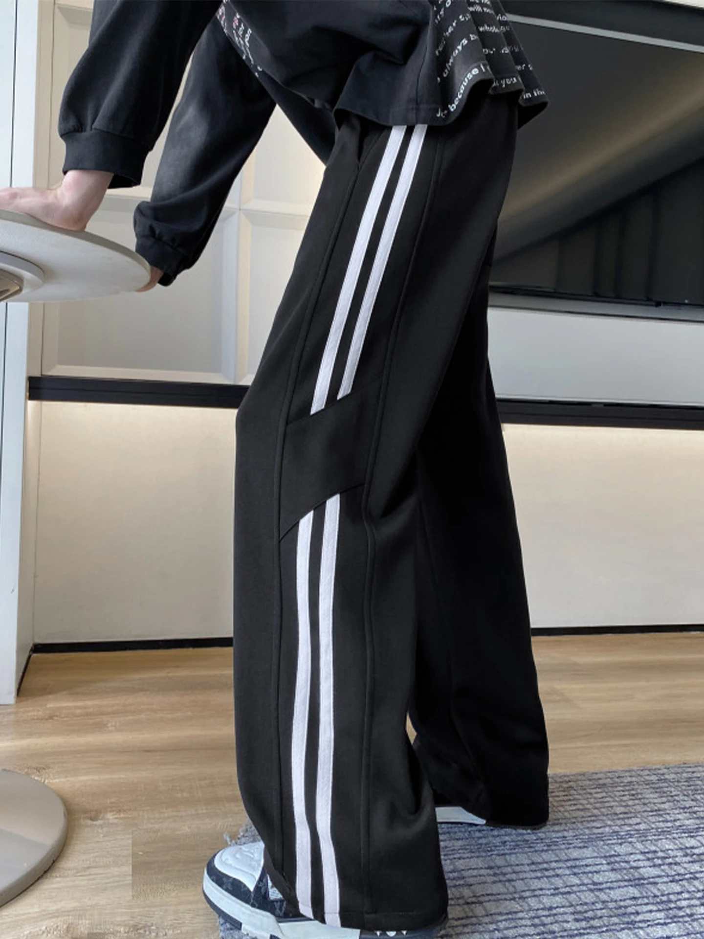 

Мужские повседневные брюки American Sle, осенние модные брендовые свободные брюки с широкими штанинами, повседневные прямые брюки в полоску