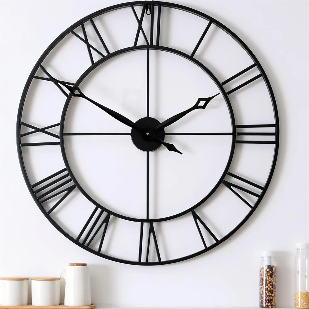 Oversized Roman Numeral Decorative Metal Wall Clock, Big Wall Clocks for Living Room Decor, Farmhouse Wall Decor Clock (30