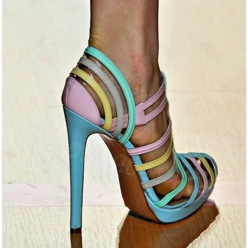 

Colorful Strappy Hollow Design Pointed Toe Sandals Slip On Women Shoes Thin High Heels New Party Dating 2025 Zapatos Para Mujere