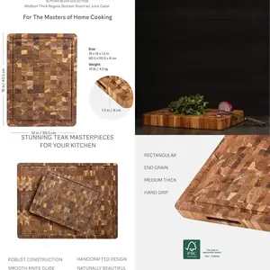 Medium Teak End Grain Cutting Board with Juice Groove - FSC Certified, Knife Friendly