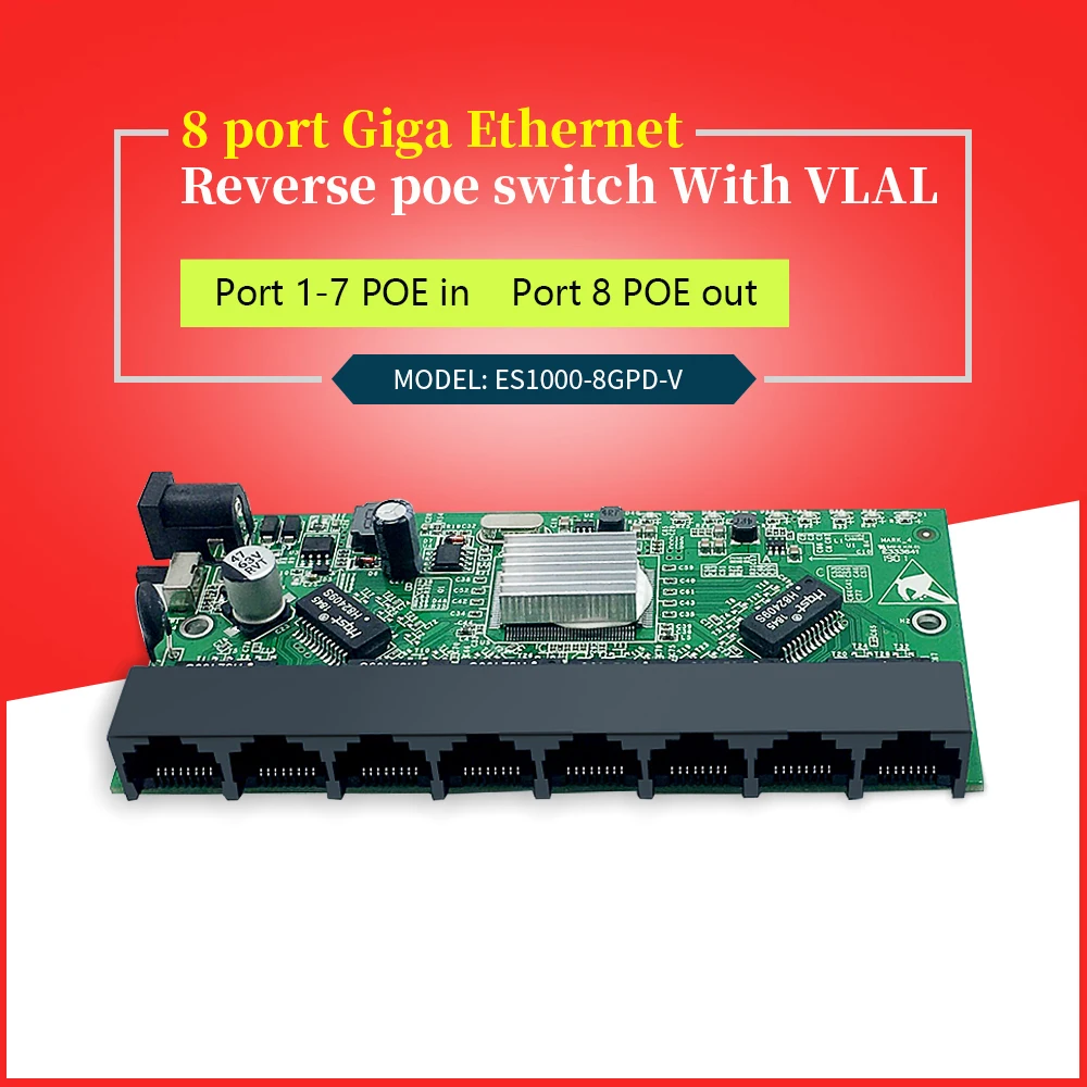 Full gigabit 10/100/1000M VLAN 8 Lan ports Network switch Reverse PoE