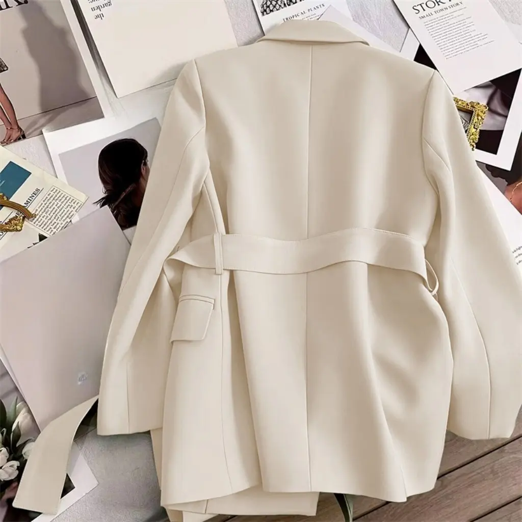 

Women's Black Lace-Up Slim Fit Suit Jacket Korean Style Elegant Fashionable Top for Spring And Autumn