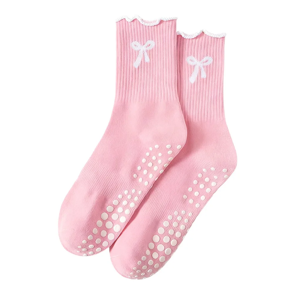 

Trendy Non-Slip Grip Pilates Socks Breathable High-elastic Mid Tube Socks Cotton Casual Yoga Socks for Women