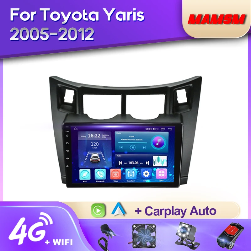 

MAMSM 2K QLED Android 12 Car Radio For Toyota Yaris XP90 2005 - 2012 Multimedia Video Player Navigation GPS 4G Carplay Autoradio