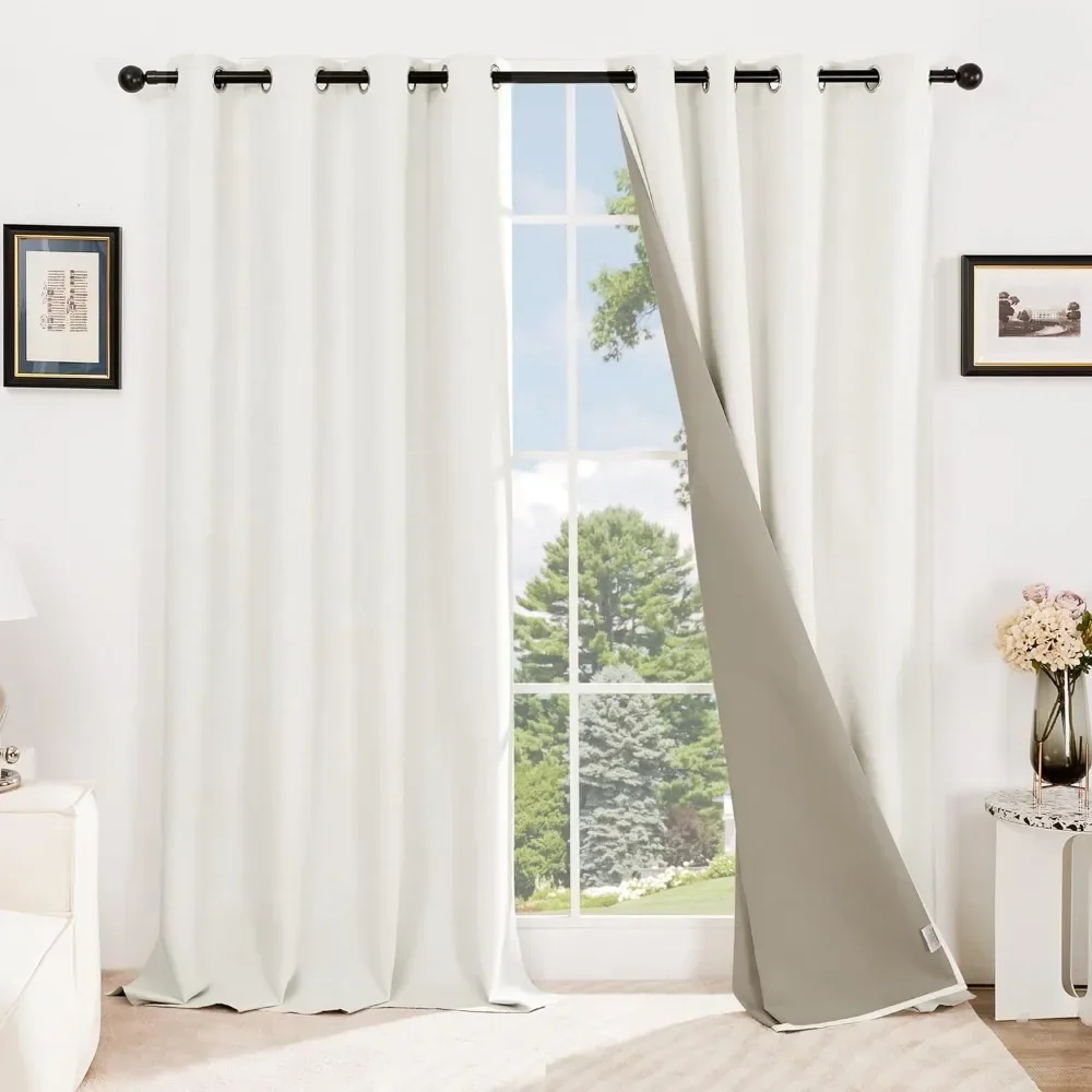 

Faux Linen Grommet Thermal Insulated Drapes, 100% Blackout Curtains, 52W x 96L inches, Set of 2, Room Bedroom Darkening