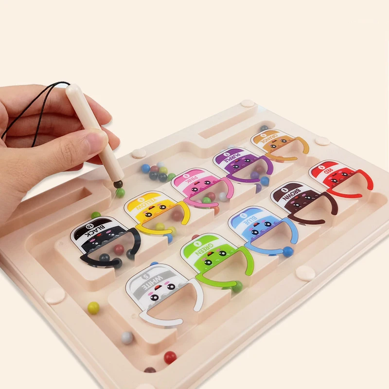 Labyrinthe magnétique Montessori, jeu de tri des couleurs, jouets pour enfants, stylo d'entraînement à la motricité Fine, contrôle des perles mobiles, jeu sensoriel, jouets éducatifs