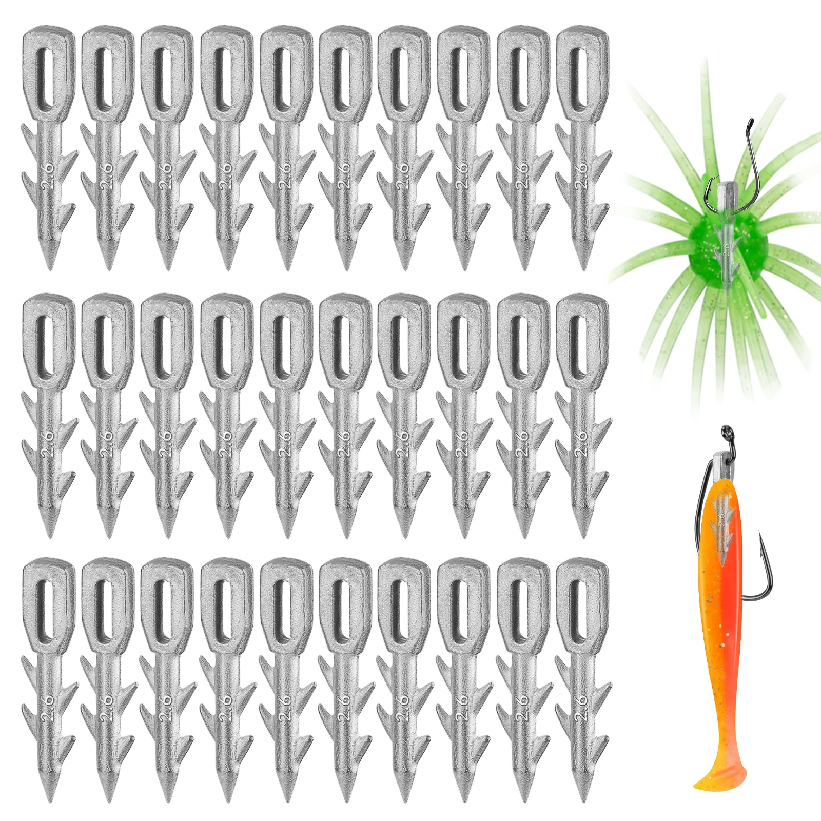 THKFISH 30pcs Fishing Insert Sinkers For Urchin Bait Soft Worms Lures 1/32oz 1/16oz 3/32oz Screw-in Nail Weights Leadless Rigs
