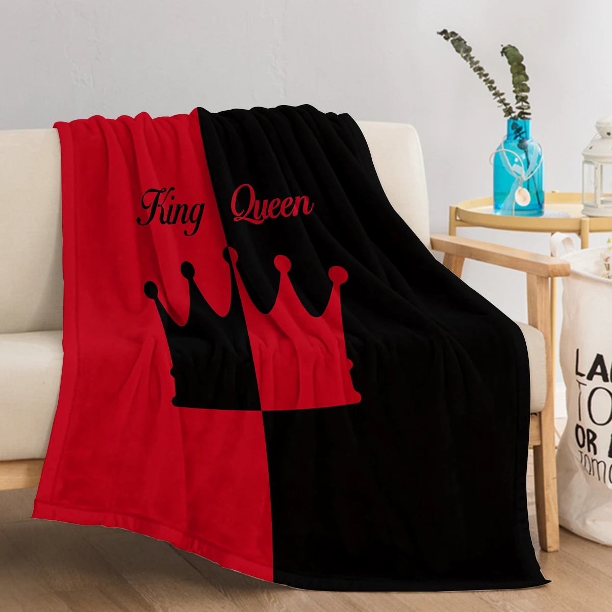 Couples Blanket Crown Queen and King Pattern Warm Cozy Soft Throw Blanket for All Season for Couch Sofa Bed