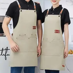 Canvas Apron Waterproof For Men Women Anti-grease Stainproof Cooking Apron Chef Cafe Shop Waiter Barbecue Kitchen Accessories