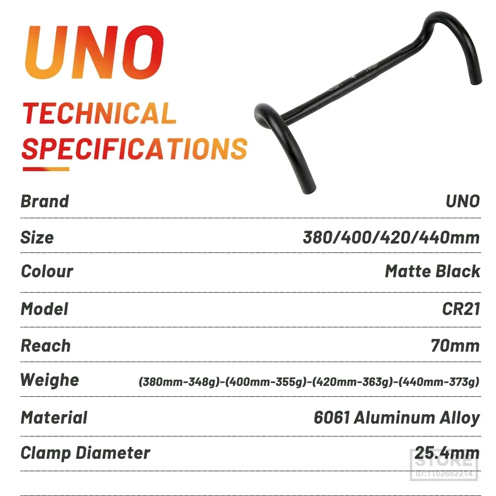 UNO-Manillar de aleación de aluminio para bicicleta de carretera, barra doblada de 25,4/31,8mm, 380/400/420/440MM para accesorios