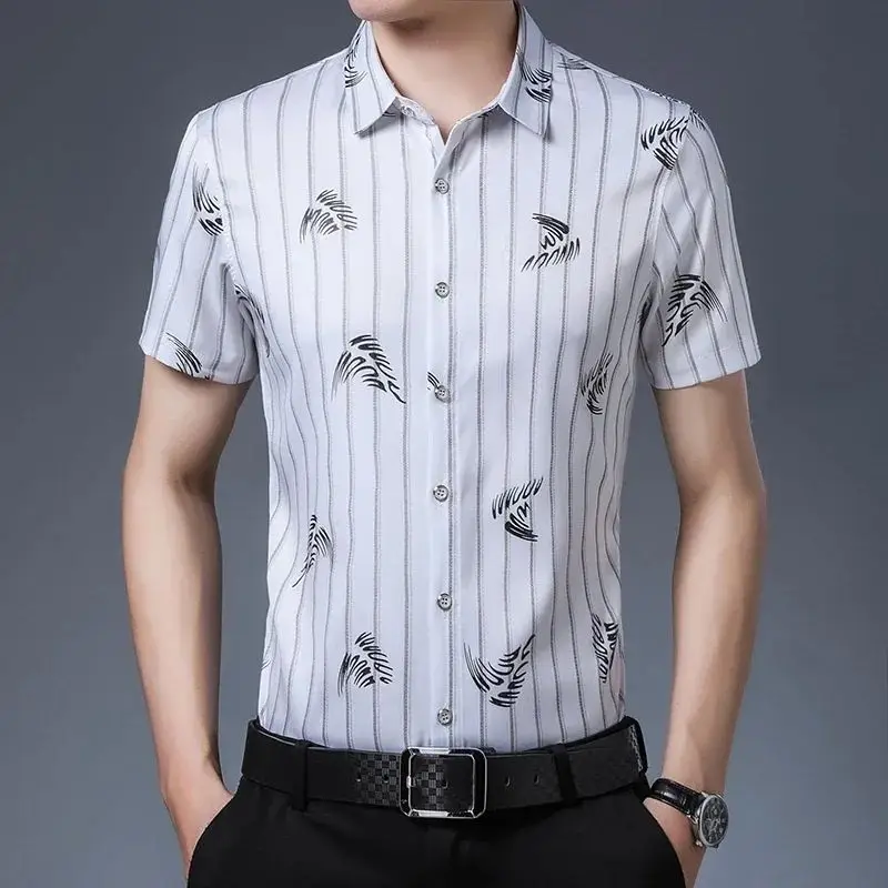 New Mens Business Casual Short Sved Printed Shirt with W Autumn Special Wide Fit Fleece Lined Thickened  Collar Nine Sleeve
