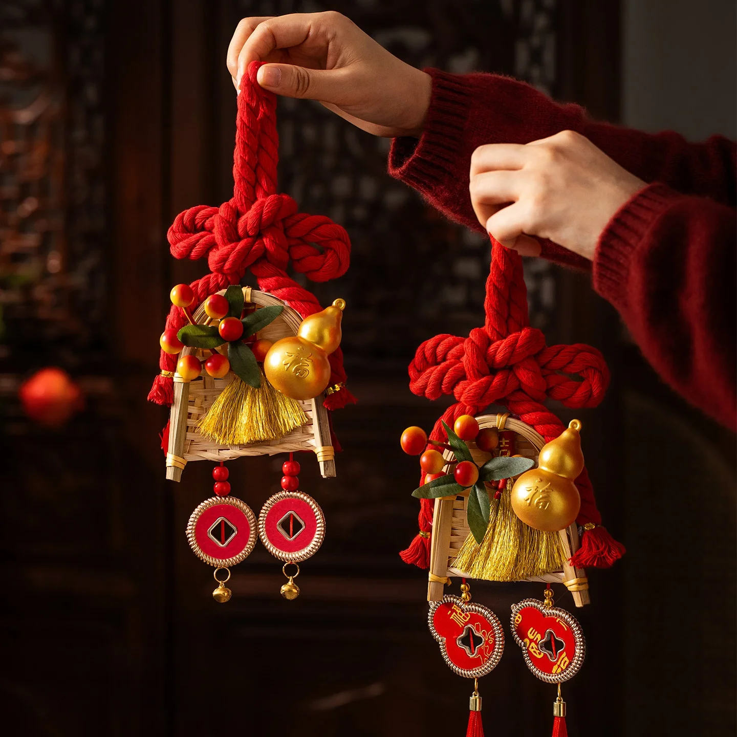 

New Year Decorations 2026 Year Entrance Door Handle Charms Thousand Character Knot Broomsti Door Hanging Year End Arr...