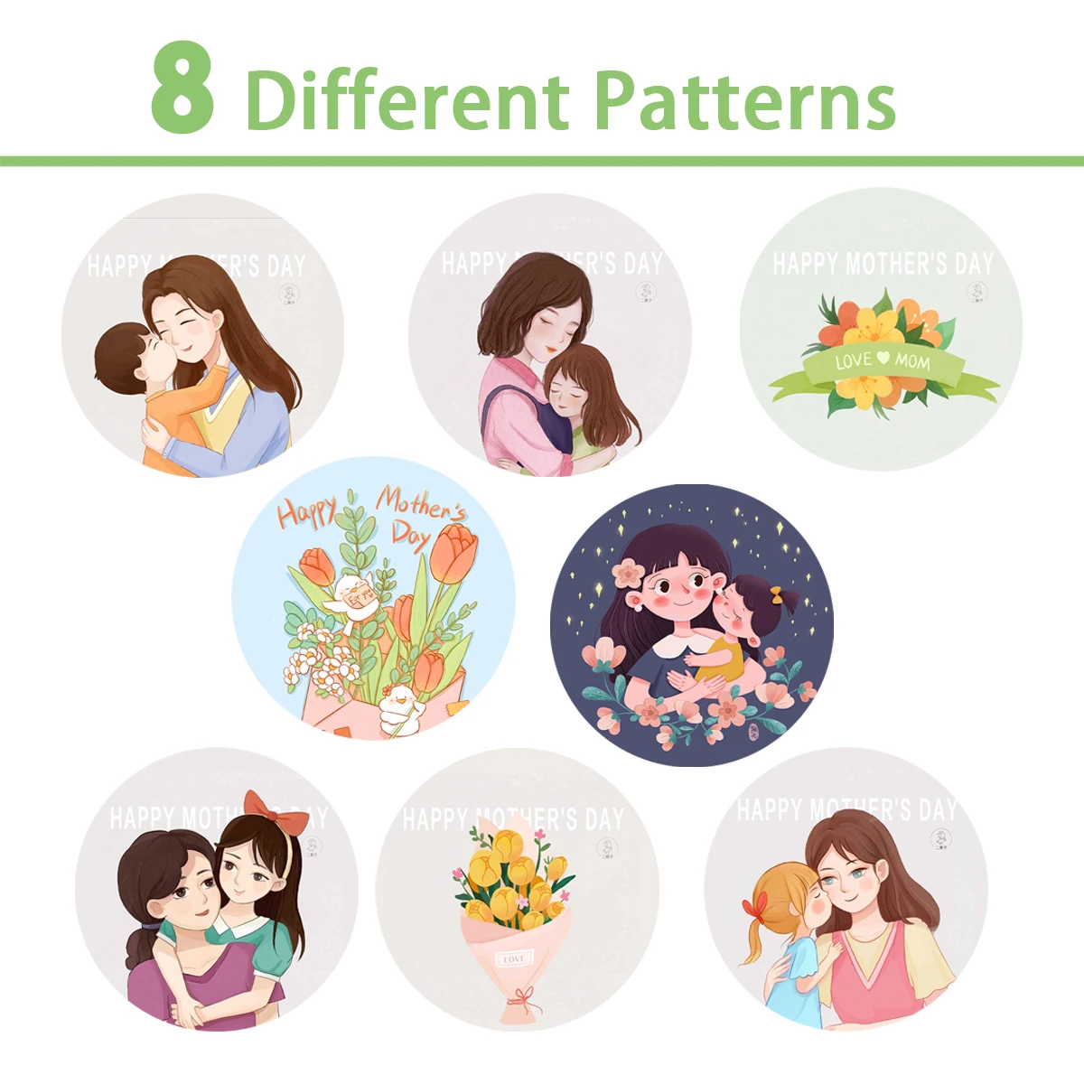 母の日のステッカーが付いた丸いラベル,パーソナライズされた,手作りのギフトカードの装飾,エンベロープ,ギフト包装ボックス,装飾,500個