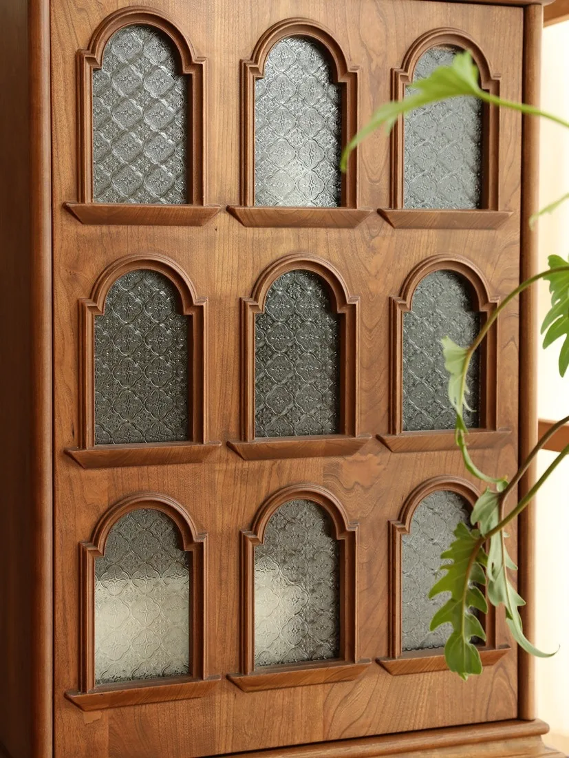 American solid wood solid wood storage display cabinet retro entrance cabinet cherry wood living room tea cabinet