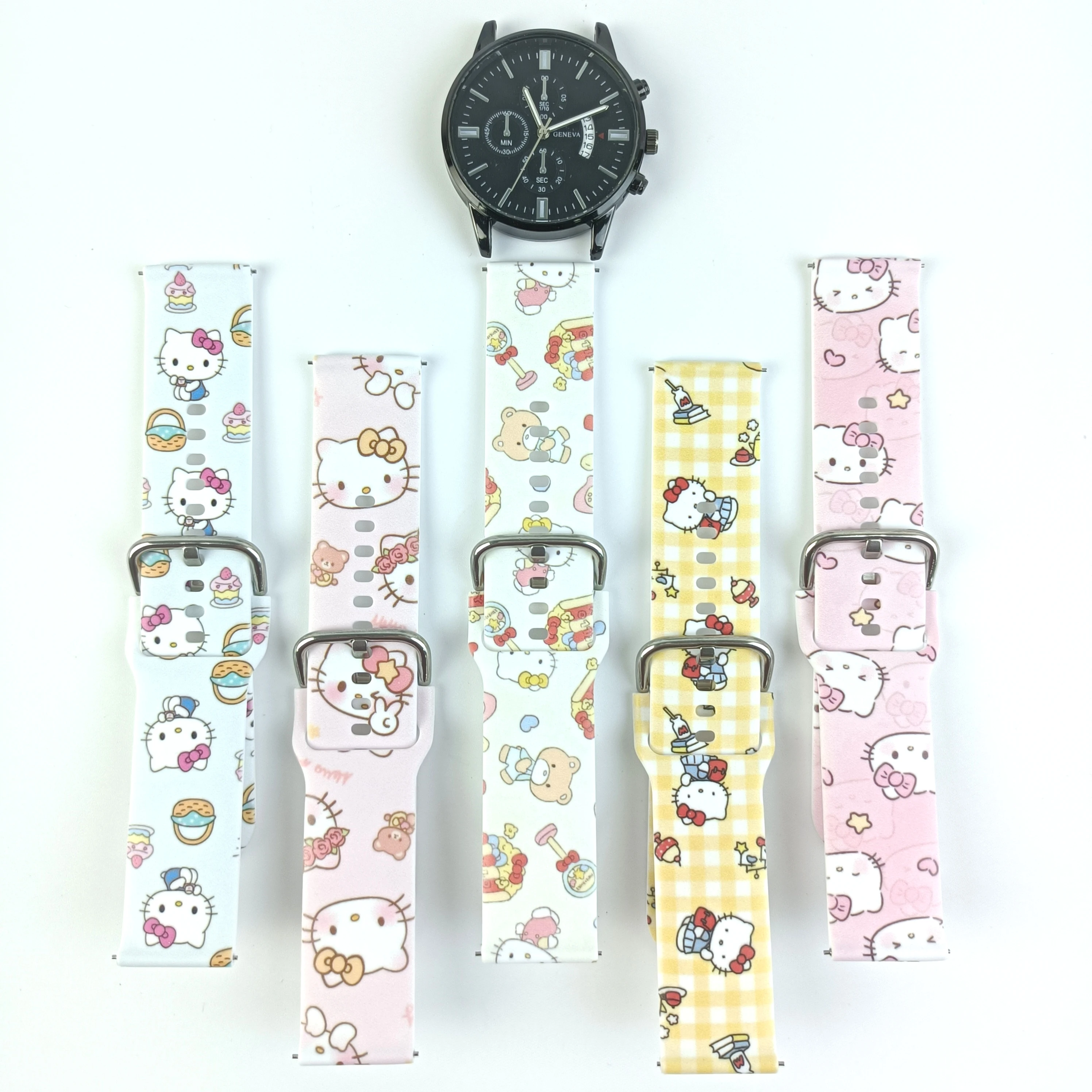 20mm Hello Kitty Printed Strap for Samsung Galaxy 7/6/5 40mm 44mm Band Replaceable Bracelet 22mm for Xiaomi Amazfit Watchband