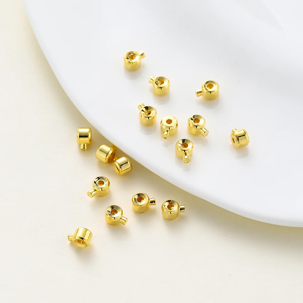 20Pcs/Lot 14K 18K Gold Plated Crimp Snap Clasp Positioning Fastener Ball End Cap For Bracelet Necklace DIY Jewelry Findings
