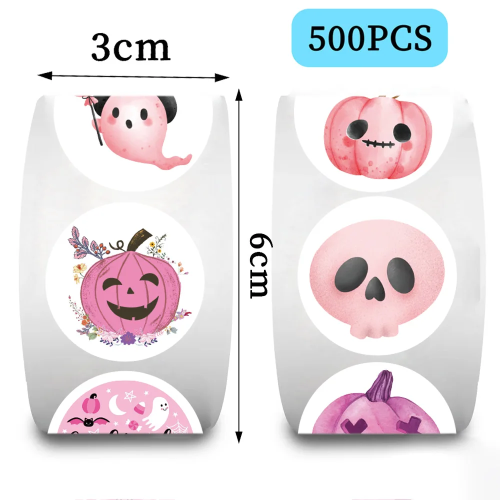 500pcs/roll Pink Halloween Cartoon Graffiti Stickers Phone Guitar Laptop Notebook Suitcase Water Bottles Sticker Gift