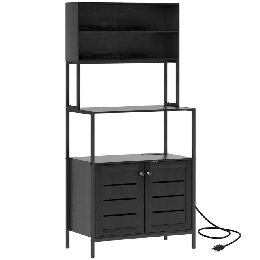 

HOMCOM Baker's Rack with Power Outlet and Storage Shelves Microwave Stand with Louvred Door Cabinets Black