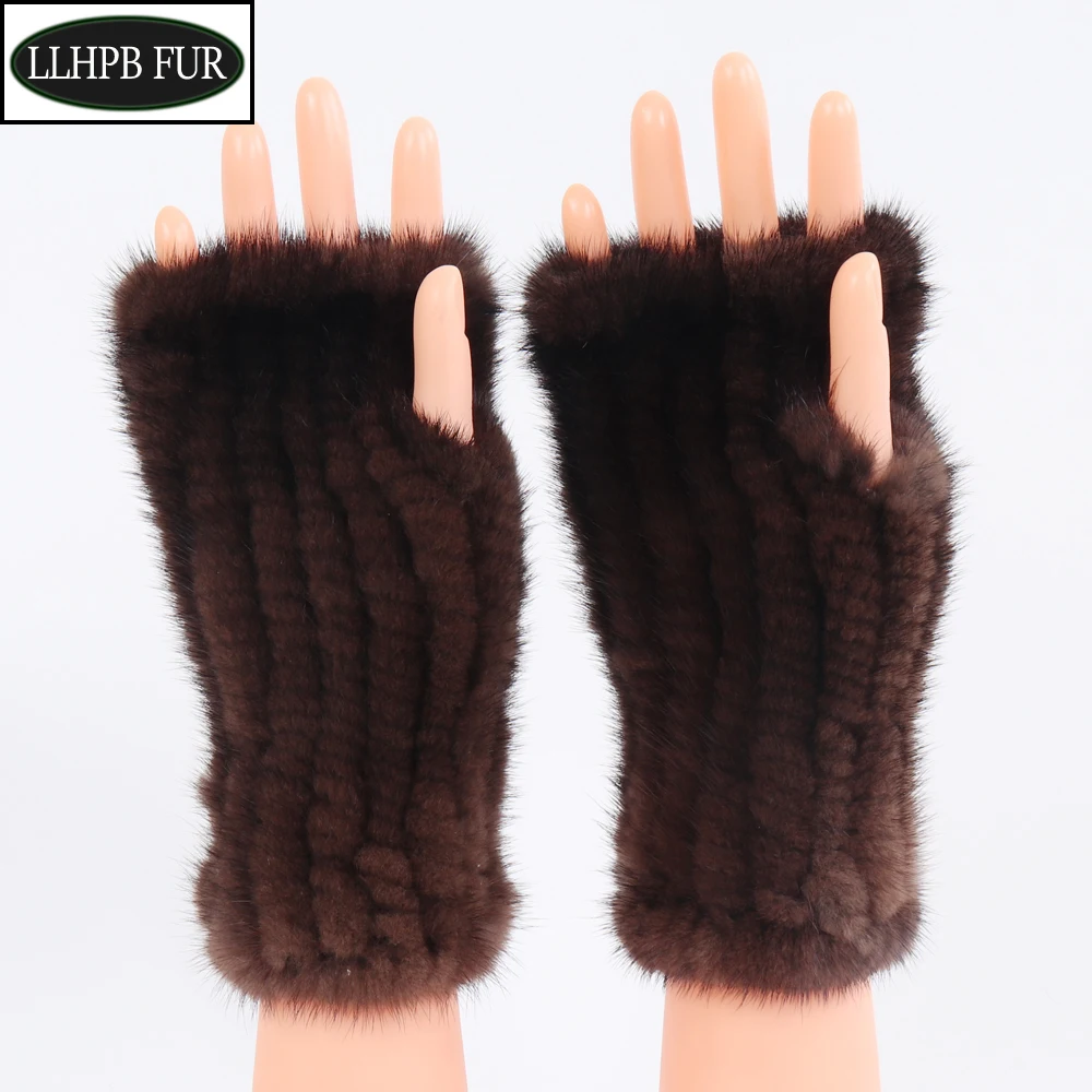 Real Knitted Mink Fur Gloves Winter Fingerless Gloves Mittens Arm Sleeves 2024 Brand New 100% Natural Mink Skin Gloves & Mittens