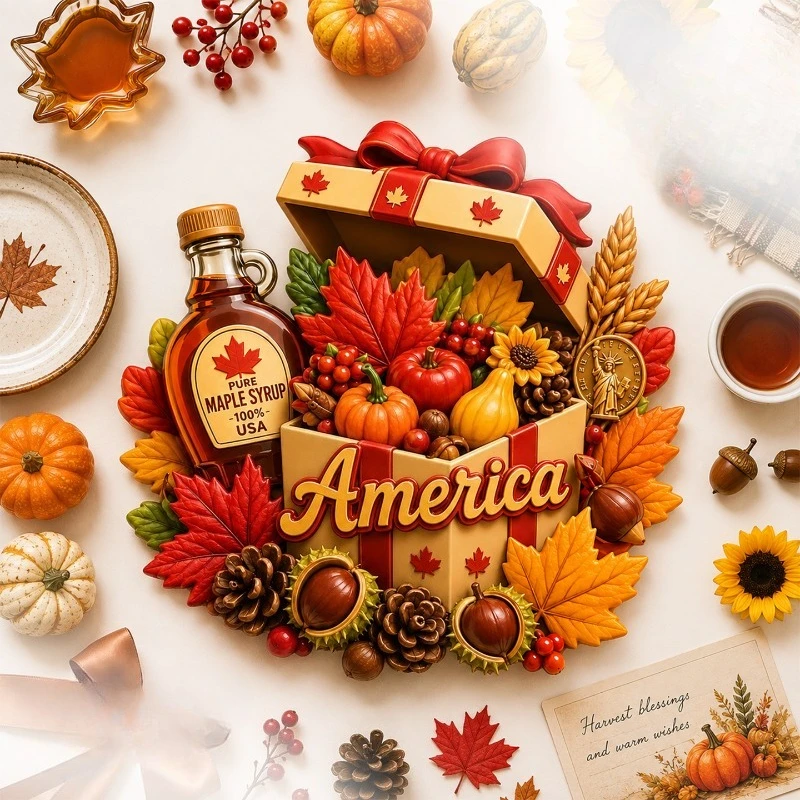 Autumn Harvest Box Fridge Magnet - Warm 3D Seasonal Souvenir Unique American Gift for Fall & Rustic Kitchen Decor