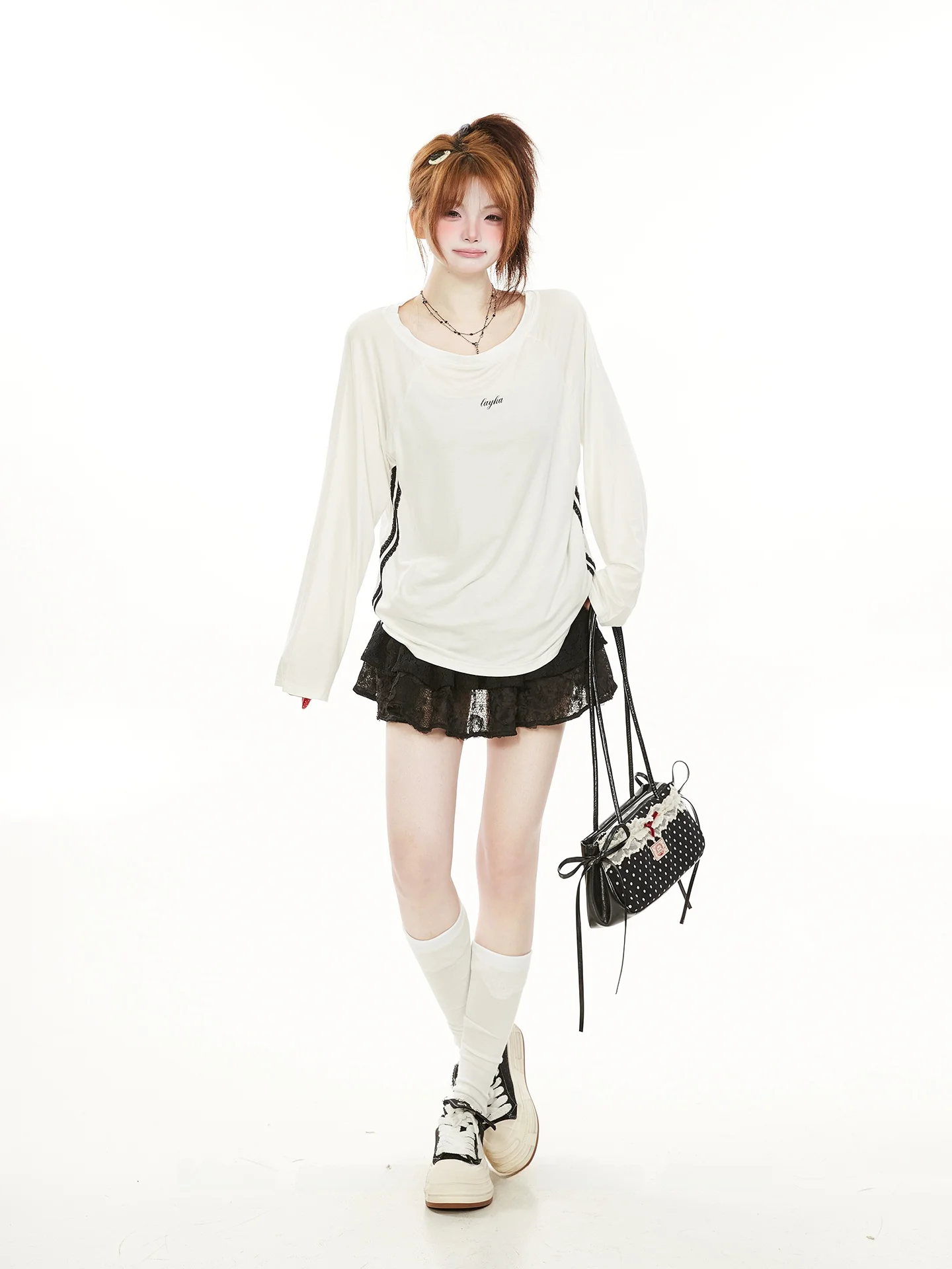 

American Casual Pure Desire Me Splice Long Sve T-irt Women's Spring Summer Loose Versatile Unique Bal Cover up Tr...