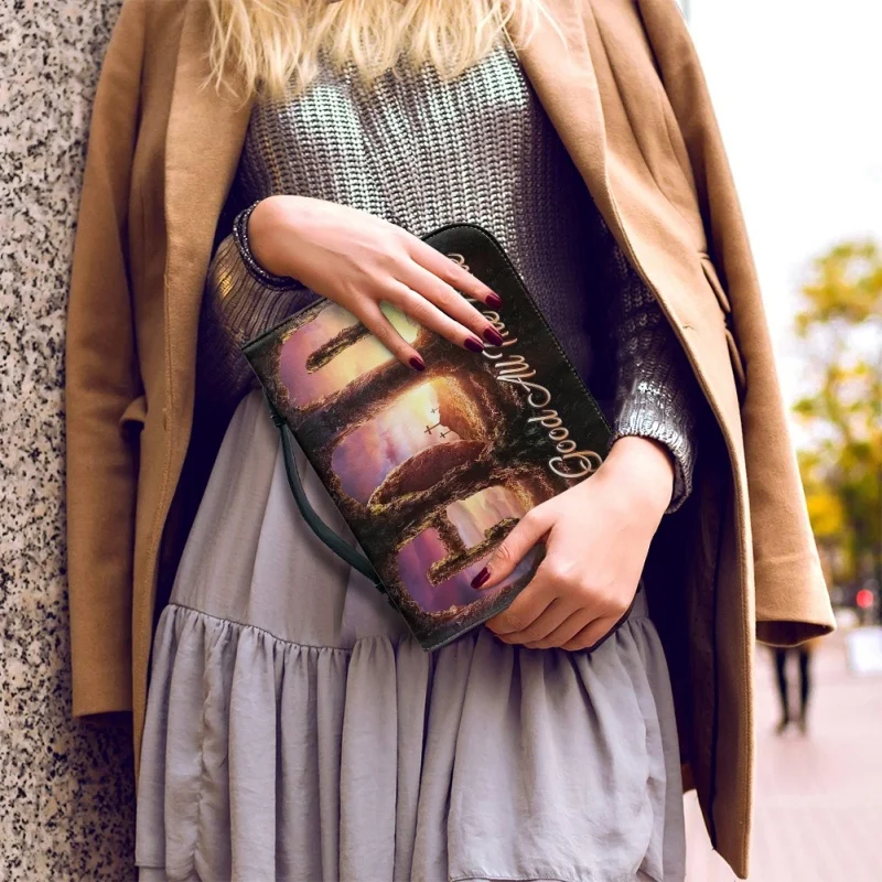 Deus é Bom O Tempo Todo Estampado Com Capa Bíblica Bolsa De Couro, Bolsas Femininas Design Cruz, Presente de Natal