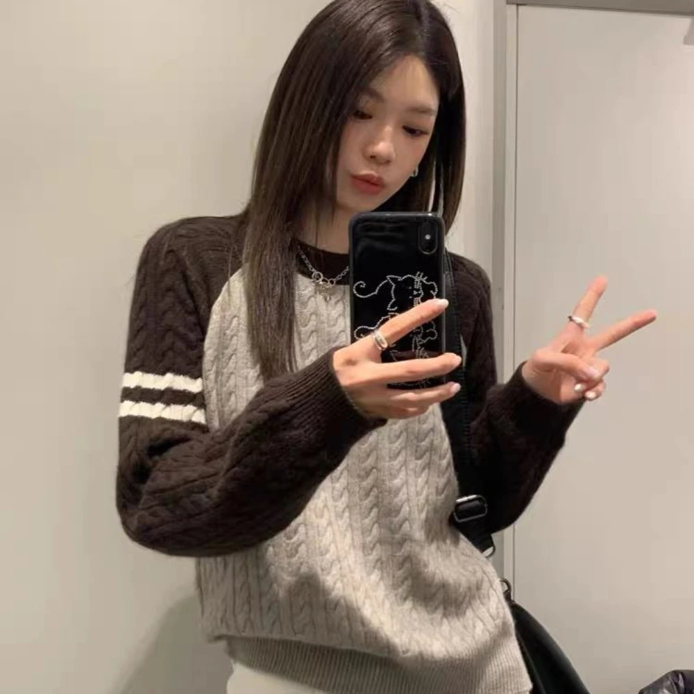 Trendy Korean Style Personalized Raglan Sweater for Women Autumn and Winter 2024 New Y2K Inner Knitted Bottoming Shirt Top