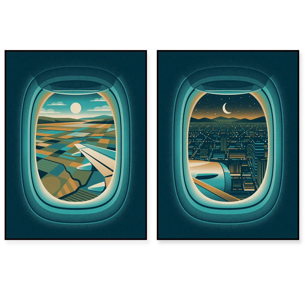 Home Office With View - Night City View Airplane Window Seat