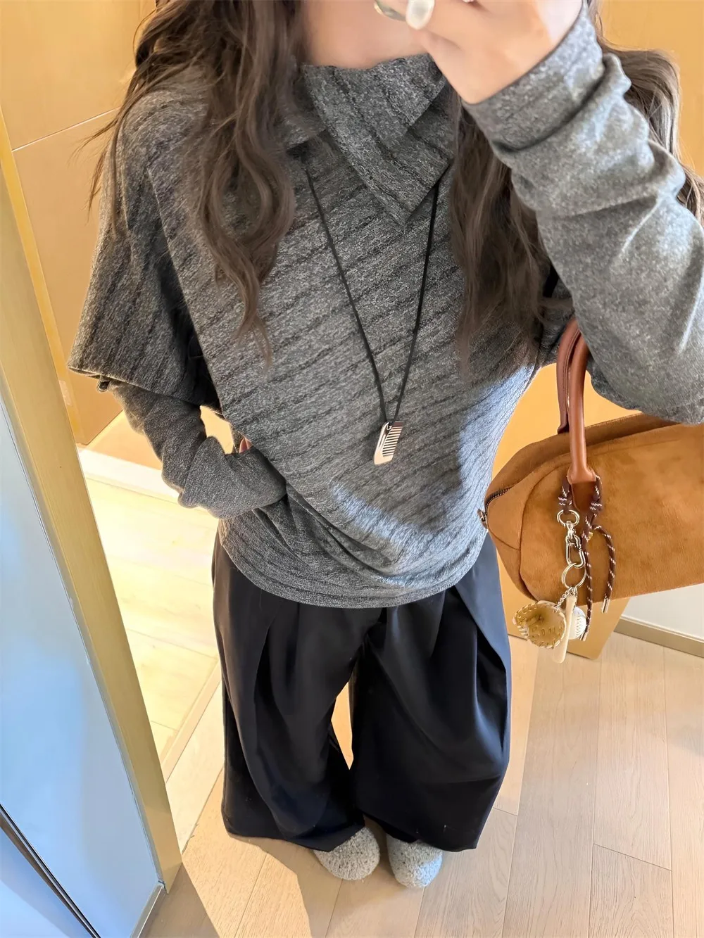Slimming Illusion Casual Pants Set for Women Vintage Simple Long Sleeve Top Autumn Fashion Ensemble Non-uniformed School Wear