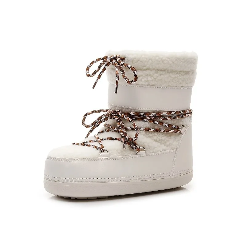 Winter Boots Women Mid-calf Snow Boots Plush Cold-proof Antiskid Thicken Thick Platform Space Ski Boots Size 36-41