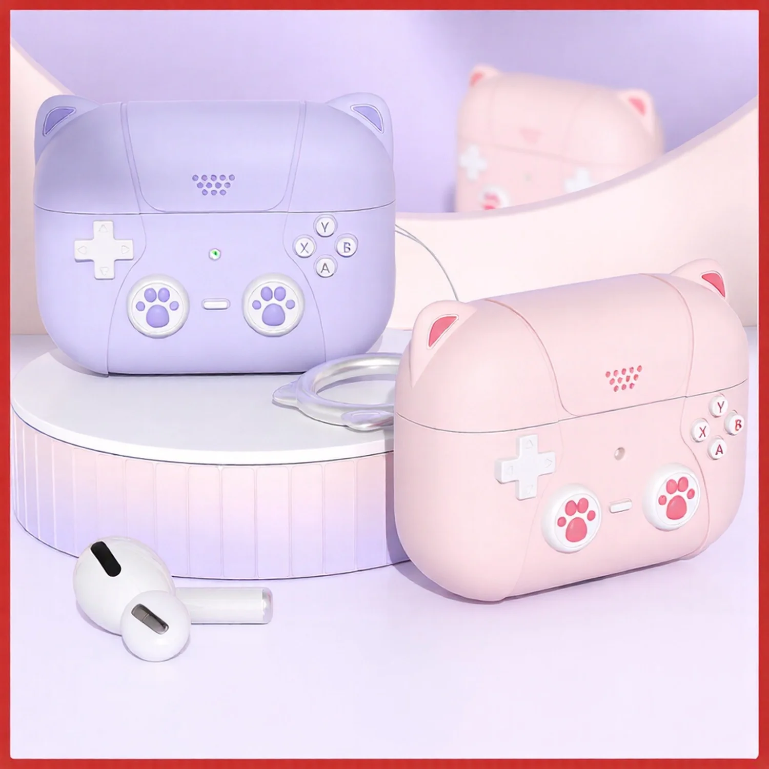 Étuis en silicone pour manette de jeu, mignons, pour AirPods 3 4 Pro Pro2 Pro3, housse de protection avec oreilles de chat et porte-clés pour boîte Apple Airpods