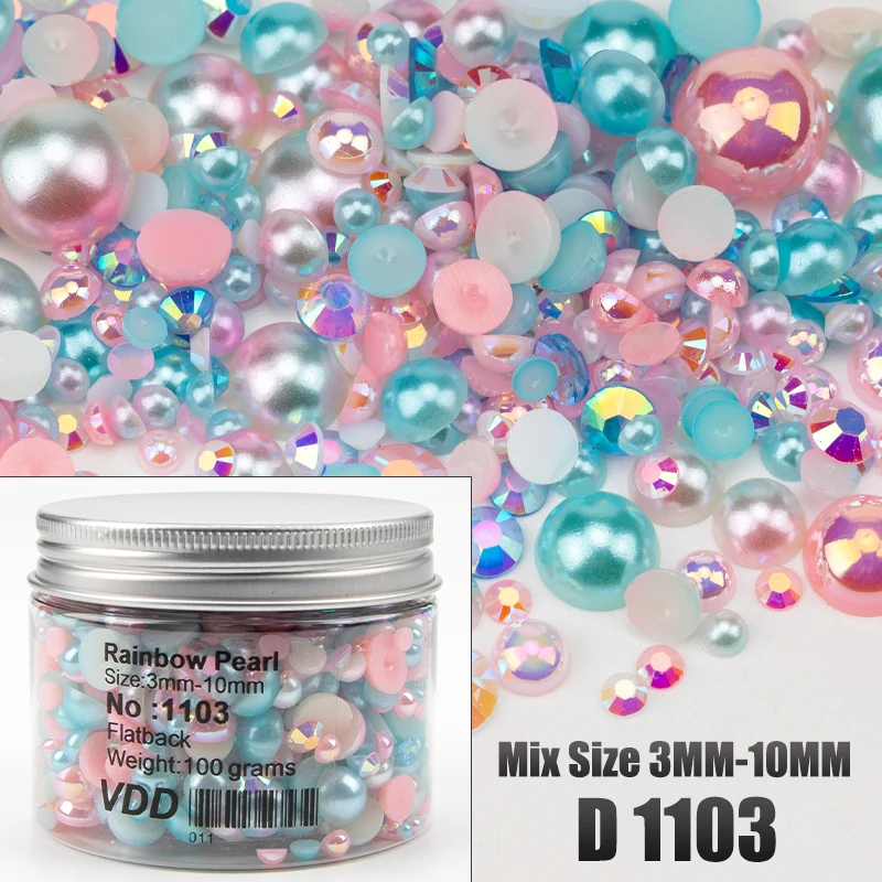 VDD 30/60/100/200g Großhandel Gemischte Größen ABS Halbrunde Perlen Flache Rückseite Perlen Farbige Harz-Strasssteine für Nagelkunst, Basteln und DIY-Dekoration – Detail 9