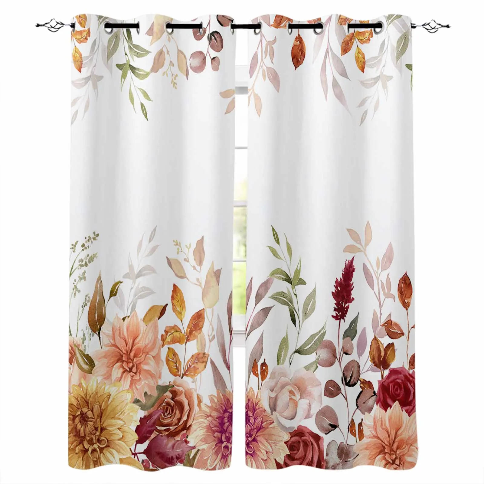 

Autumn Leaves Flowers Plants Curtains for Living Room Window Decoration Curtains in Home Kitchen Luxury Bedroom Drapes