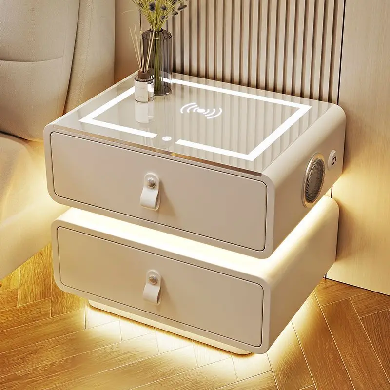 طاولة بجانب السرير الذكية المخصصة بالجملة مع شحن لاسلكي وإضاءة LED بتصميم حديث لاستخدام غرفة النوم والشقة #1