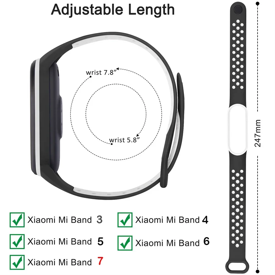 Sport Horlogeband Voor Xiaomi Mi Band 7 NFC smartwatch Correa miband7 Siliconen Luchtgat Pols op Mi band 6 5 4 3 7 8 band