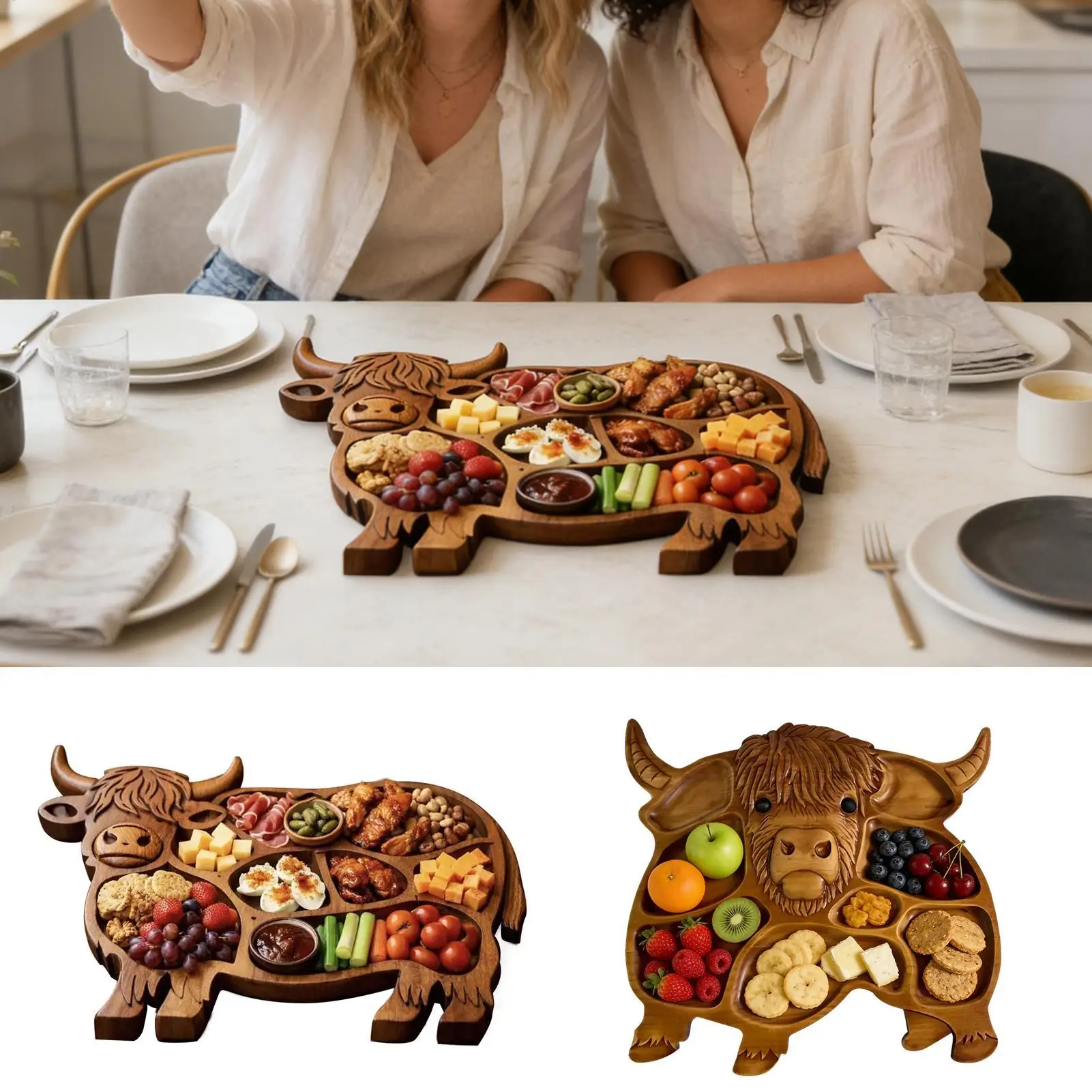 

Деревянная доска для закусок в форме коровы, сервировочное блюдо для закусок, фруктов, мяса, сыра, для домашних вечеринок, банкетов, семейных встреч