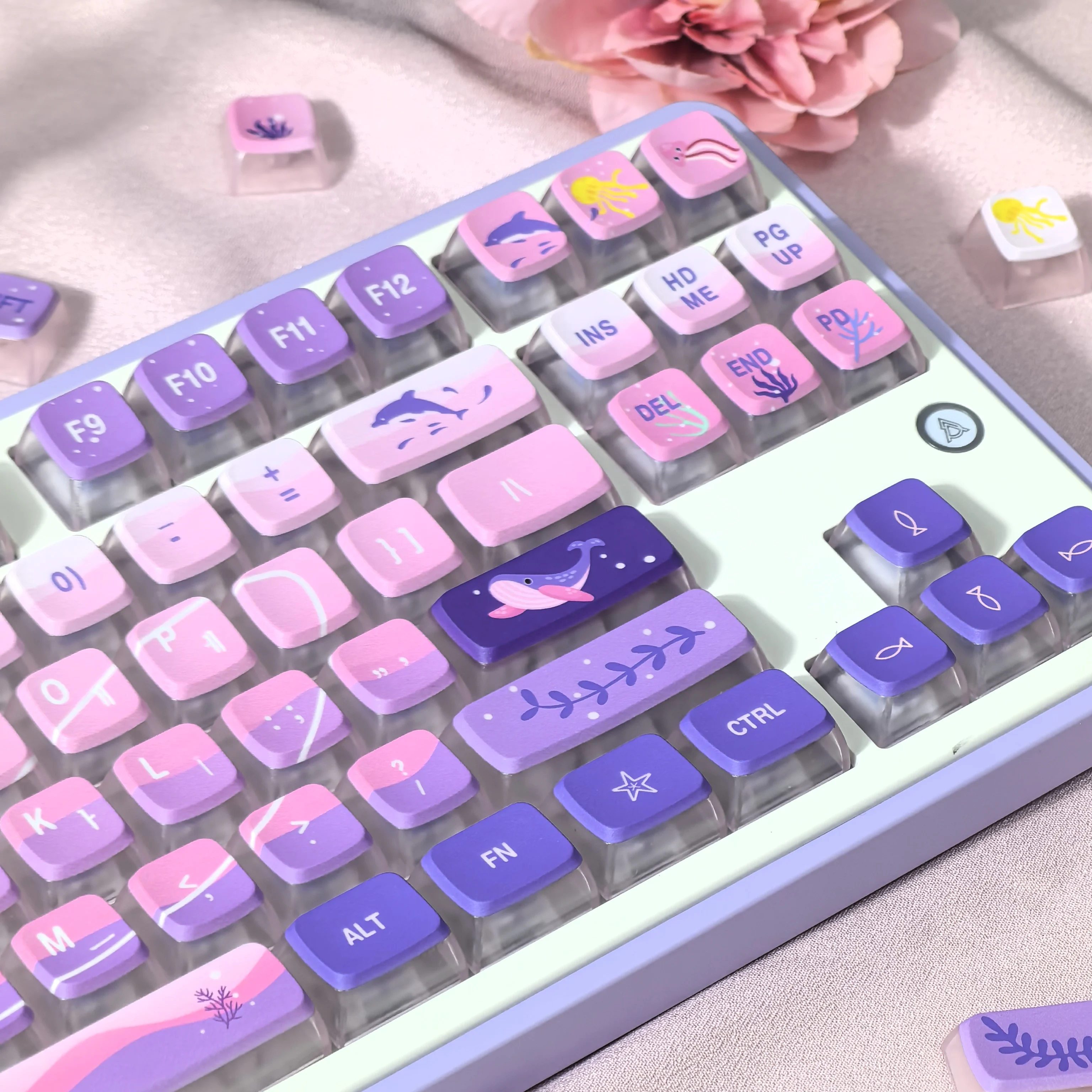 

Korean Keycap Underwater World Theme Purple Pink Gradient Pudding Translucent Keycap Asa Pbt Pc Diy Keycaps