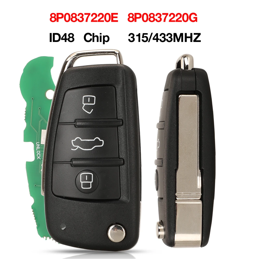 

Jingyuqin ID48 чип 315/433 МГц 8P0837220E 8P0837220G дистанционный автомобильный брелок для Audi A3 S3 S4 TT A4 A6 A8 NBG009272T 2674A-009272T