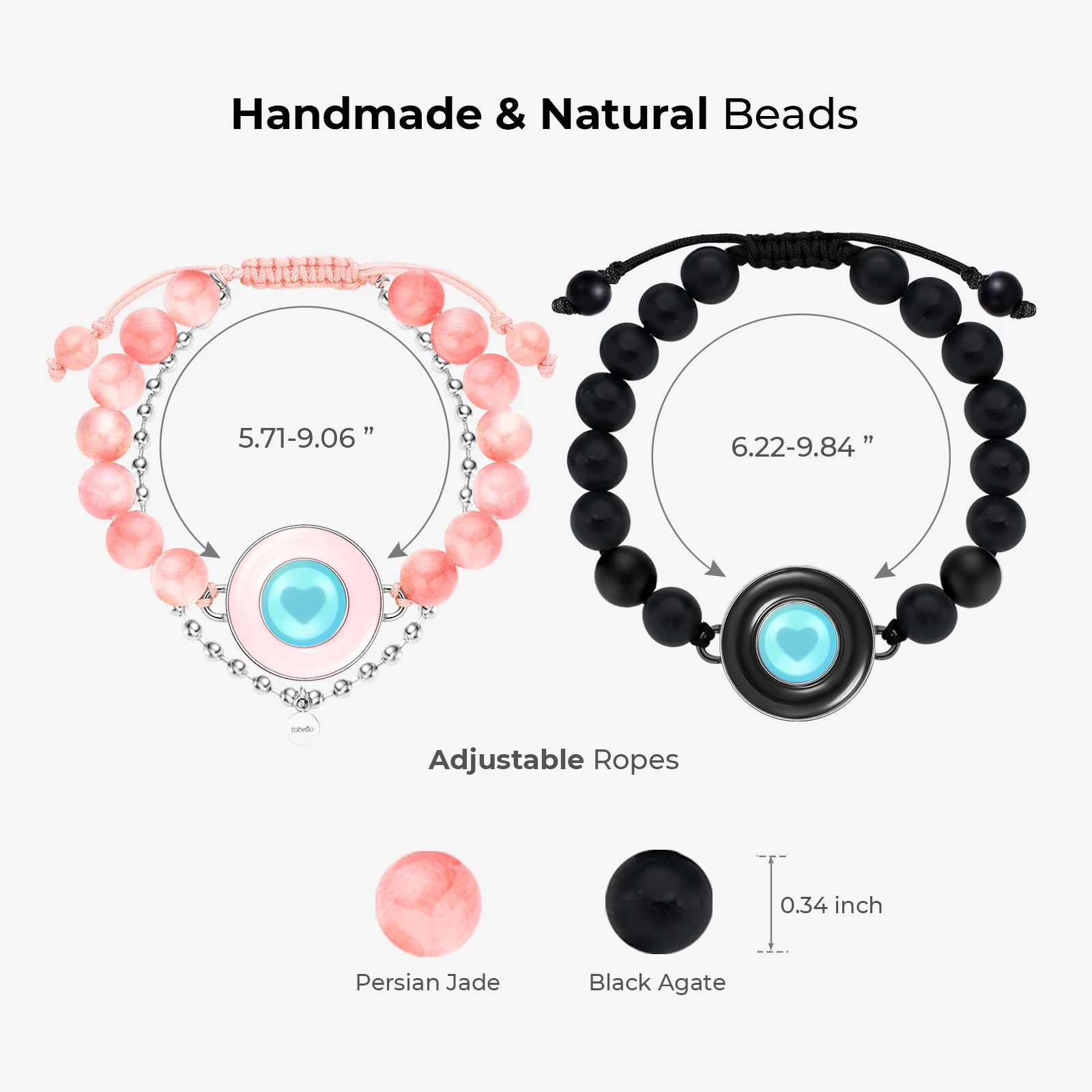 TOTWOO Long Distance Touch Bracelets for Couples, Vibration & Light up Gifts for Girlfriend Bluetooth Pairing Jewelry