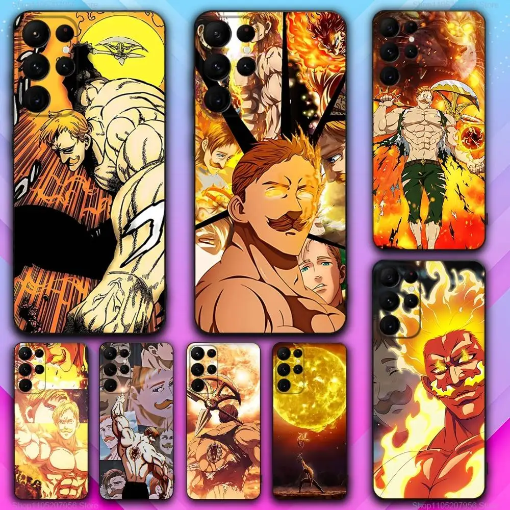 E-Escanor Comics Arrogant untuk Samsung S30,S25,S24,S23,S22,S21,S20,Fe,Lite,5G,Ultra,Plus, Casing Ponsel Hitam Ultra Tipis