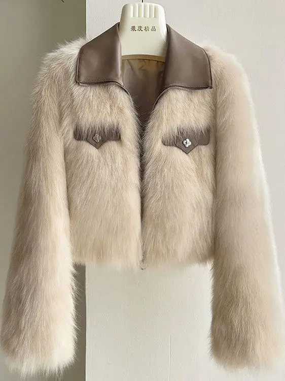 

Осень-зима 2022, женское пальто с мехом Thiened ort, модное корейское пальто на молнии с длинным светом и искусственным воротником Jaet